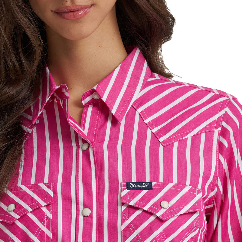 Wrangler Women's Pink Striped Dress Shirt