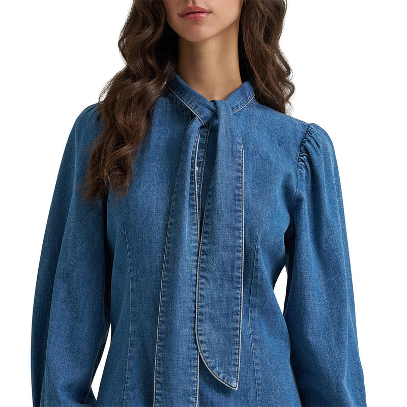 Wrangler Women's Denim Neck-Tie Collar Dress