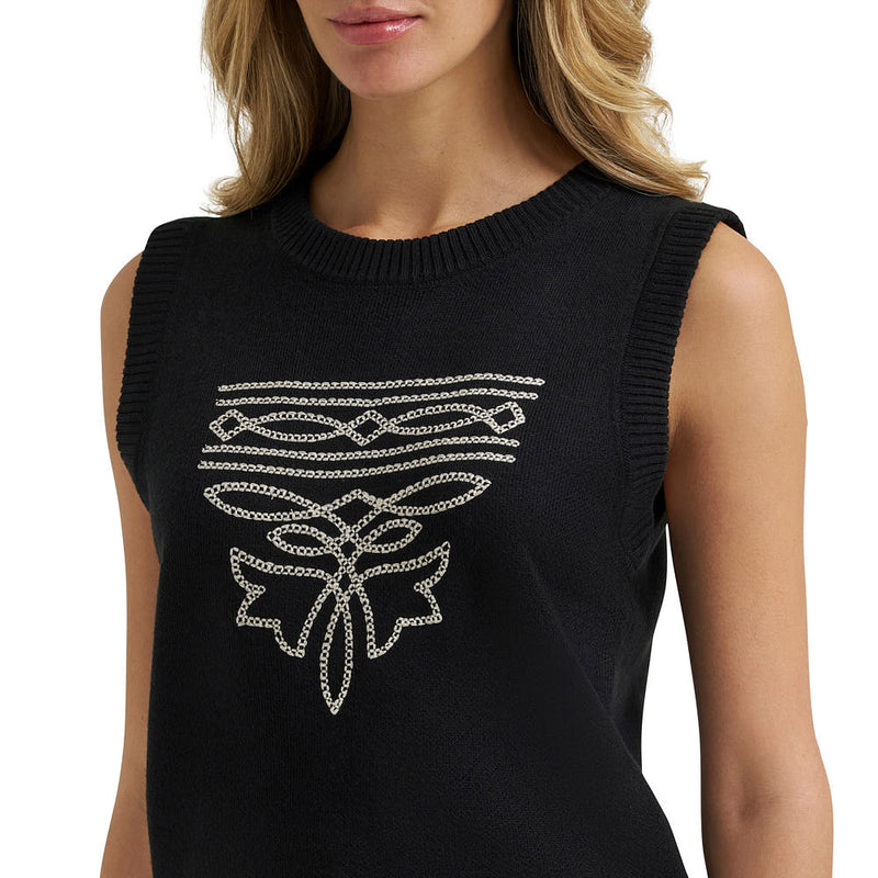 Wrangler Women's Black Boot Stitch Sweater Vest