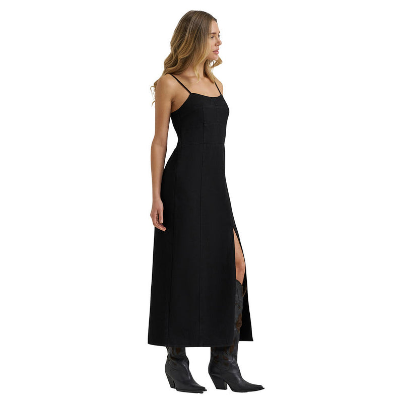 Wrangler Women's Black Denim Maxi Slit Dress