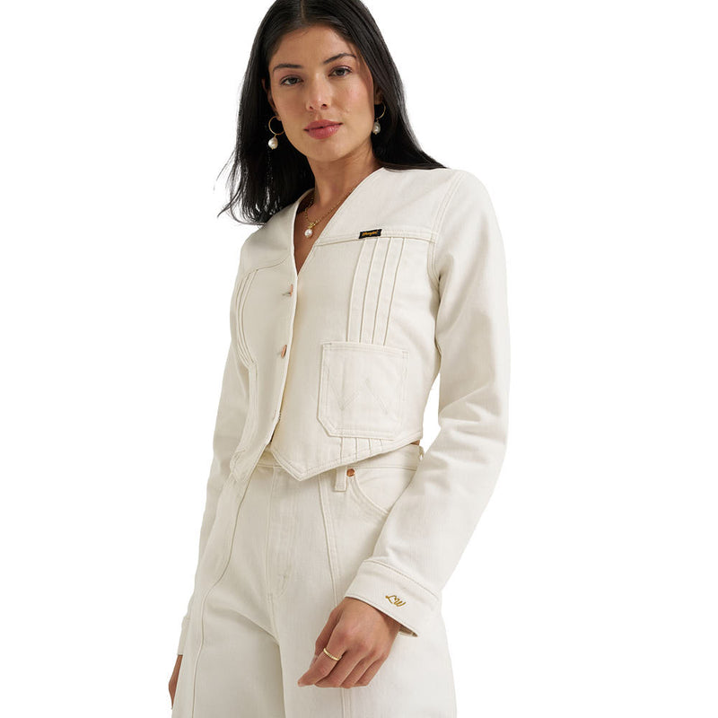 Wrangler Lainey Wilson Pleated Denim Pearl White Top