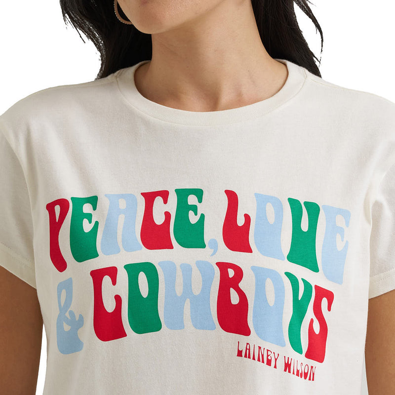 Wrangler Lainey Wilson White Peace, Love, & Cowboys Tee Shirt