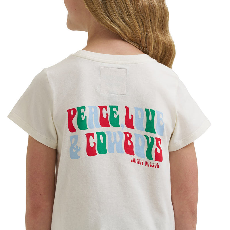 Wrangler Lainey Wilson Girl's White Peace, Love, & Cowboys Tee Shirt
