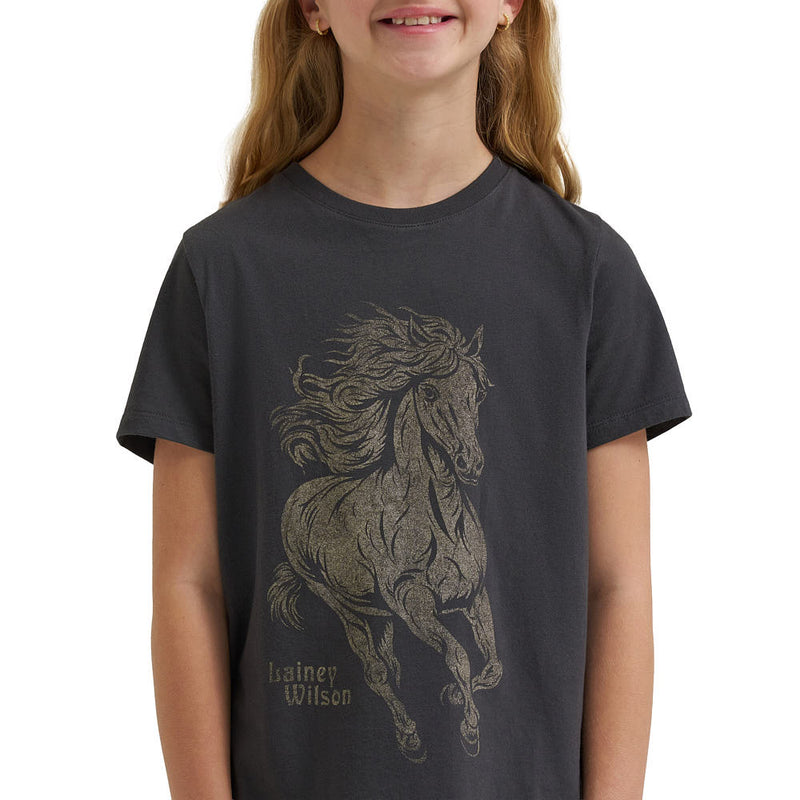 Wrangler Lainey Wilson Girl's Black Glitter Horse Tee Shirt