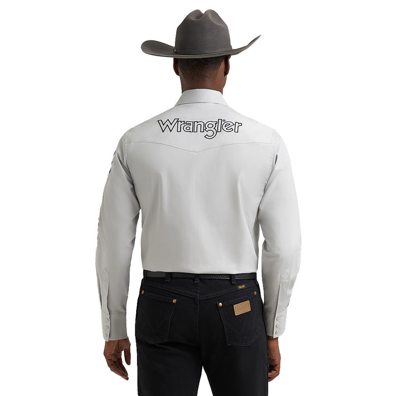 Wrangler Men's Grey Long Sleeve Logo Snap Shirt