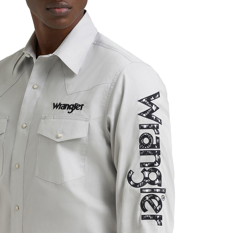 Wrangler Men's Grey Long Sleeve Logo Snap Shirt