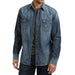 Mens Retro Premium Blue Denim Long Sleeve Snap Shirt