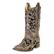 Womens Brown Inlay With Studs Boot