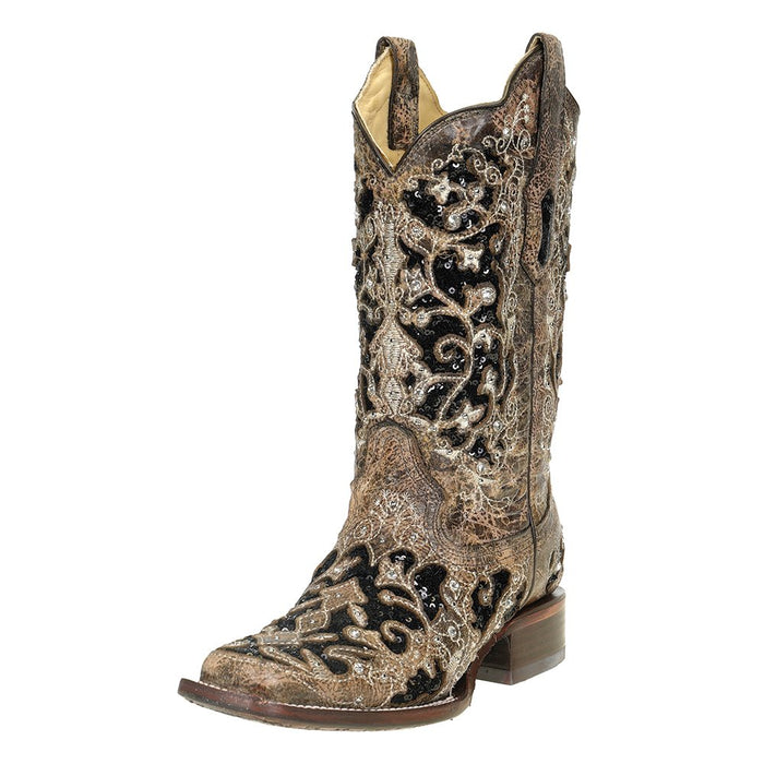 Womens Brown Inlay With Studs Boot