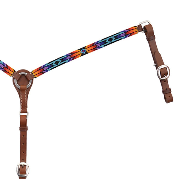 thumbnail image 2 of Circle Y Infinity Wrap Leather Breast Collar For Horses With Sunset Beading - Blue/Orange/Yellow Design 2 of 10