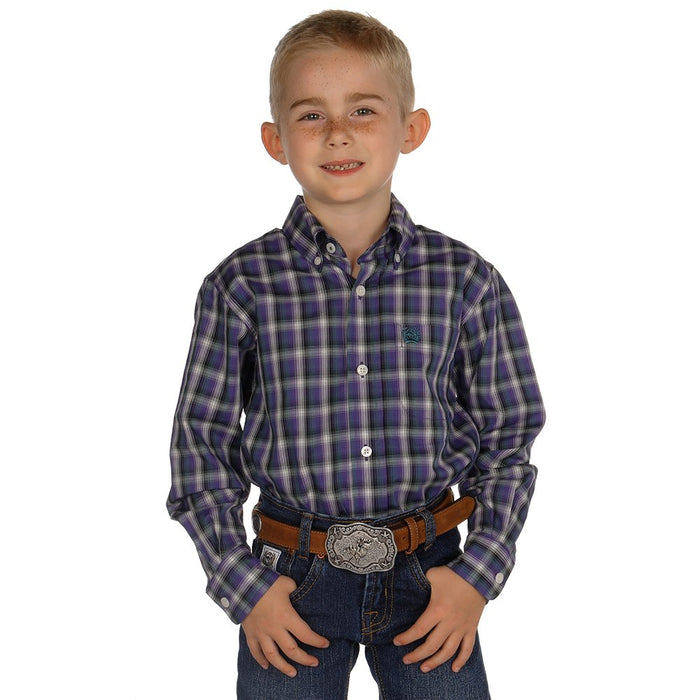 Boy's Blue Plaid Button Down Shirt