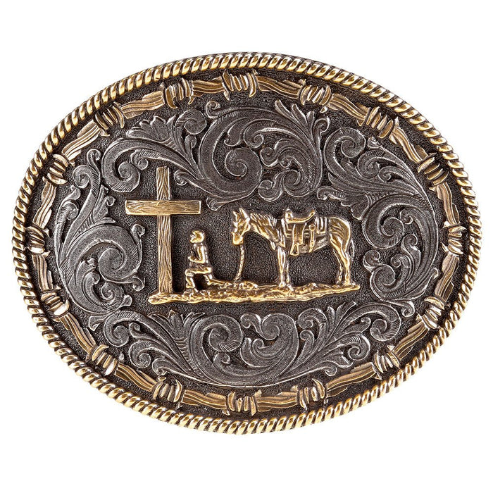 Two tone Rope & Barbed Wire Christian Cowboy Attitude Buckle