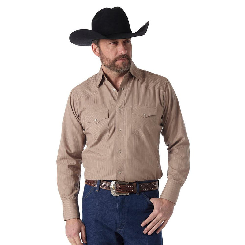 Men's Tan Poly/Cotton Sports Western Snap Shirt