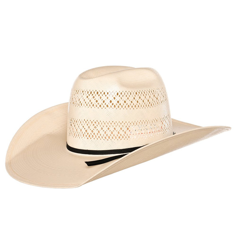 Two Row Fancy Vent Ivory 4 1/4in Brim Black Band Straw Hat