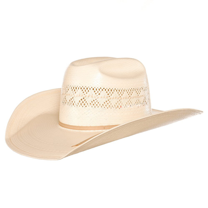 Solid Ivory and Tan Line Vent 4 1/4` Brim Champagne Band Straw Hat