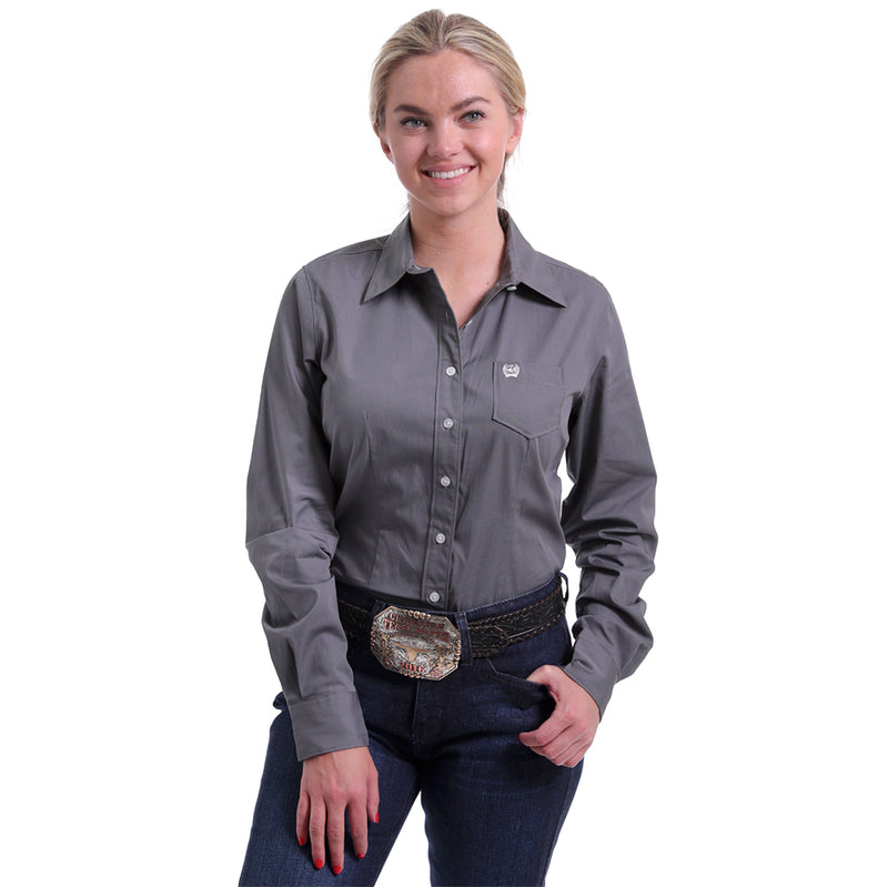 Women's Grey Solid Button-Up Shirt