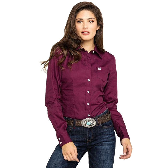Women's Burgundy Solid Button-Up Shirt