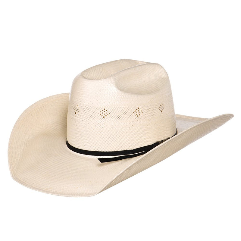 Co Fancy Vent Ivory Black 4-1/4" Brim Round Oval Straw Cowboy Hat