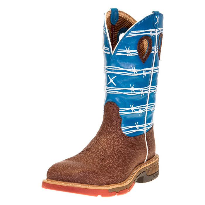 Men's Burgandy 12" Sky Blue Top Cell Stretch Soft Toe Work Boot