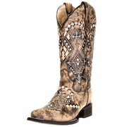 Women's Sand Embroidery Square Toe Boot