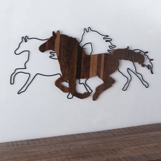 Young`S Inc Wood and Wire 3 Horse Wall Art