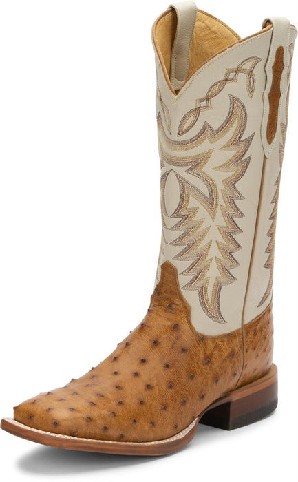 Men's Justin Pascoe Full Quill Ostrich 13in. Antique Saddle Maddog Cowboy Boots