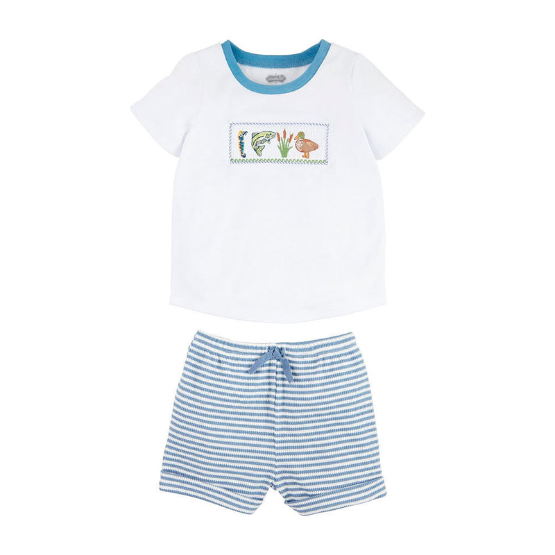 Mud Pie Boys Fished Smocked Short Set