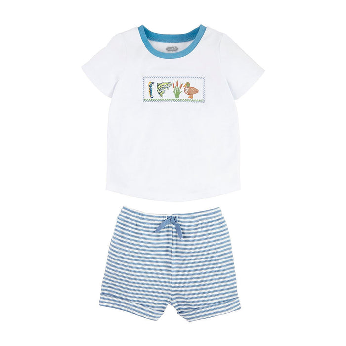 Mud Pie Boys Fished Smocked Short Set