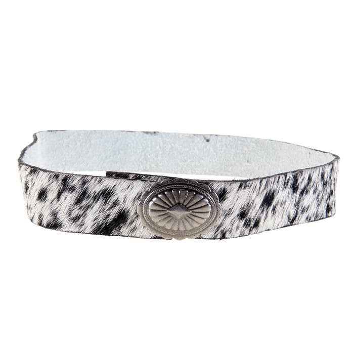 Black and White Hair On Hat Band with Oval Concho