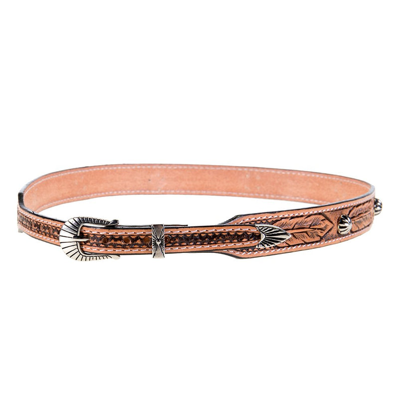 Natural Feather Tooled Hat Band