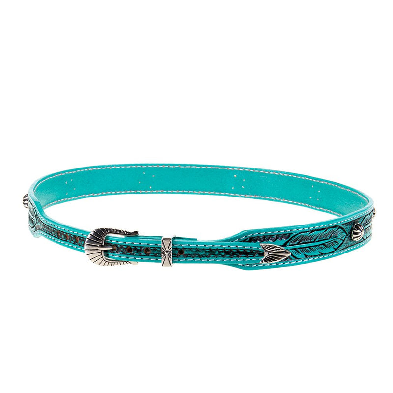 Turquoise Feather Tooled Hat Band