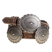 Women's Brown Tooled Leather Concho Belt