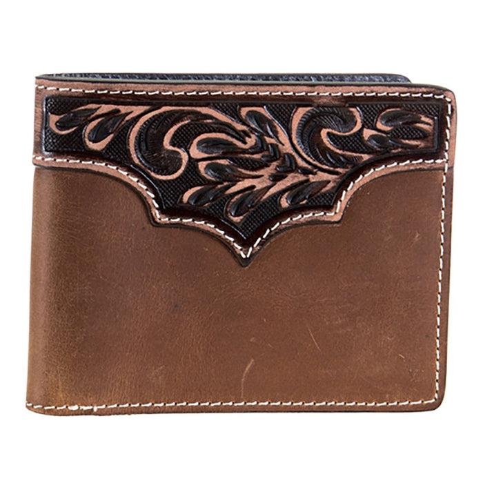 Men's Leather Bi Fold Wallet with Tooled Accents