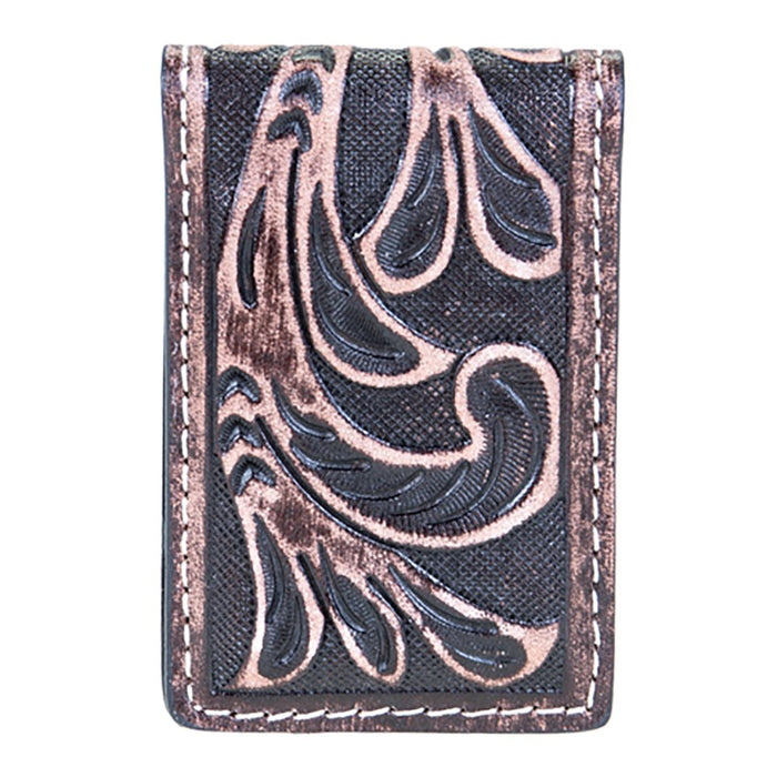 Men's Leather Tooled Magnetic Money Clip