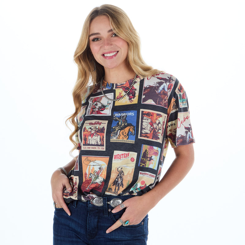 Avery Womens Vintage Western Print Tee