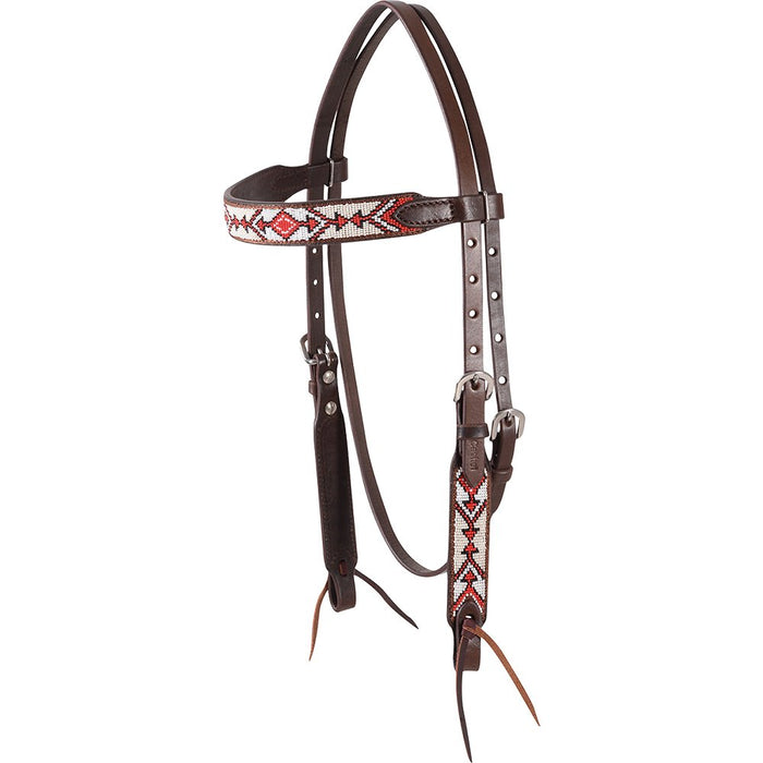White/Red Beaded Browband Headstall