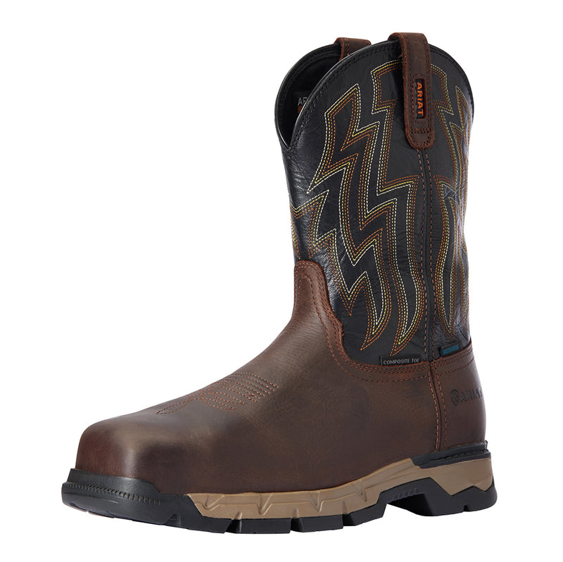 Men's Rebar Flex Western H20 Dark Brown 10" Black Top Comp Toe Work Boot