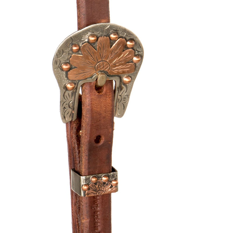 Cowperson Tack 5/8in. Harness Slot Ear Headstall with a Copper Flower Buckle