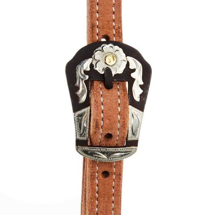 Cowperson Tack 5/8 Inch Natural Roughout Leather Slot Ear Headstall with Floral Cart Buckle