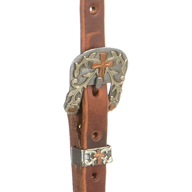 Cowperson Tack 5/8in Slot Ear Headstall w/ Copper Cross