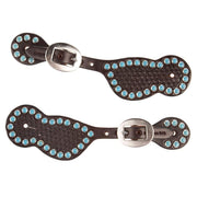 Cowperson Tack Ladies Turquoise Dot Silver Buckle Spur Straps