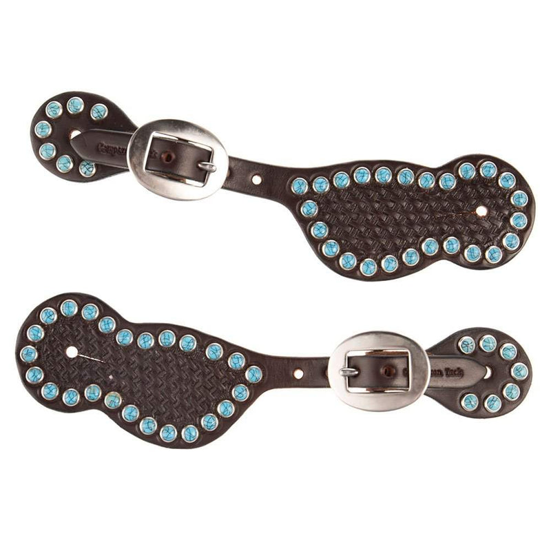 Cowperson Tack Ladies Turquoise Dot Silver Buckle Spur Straps