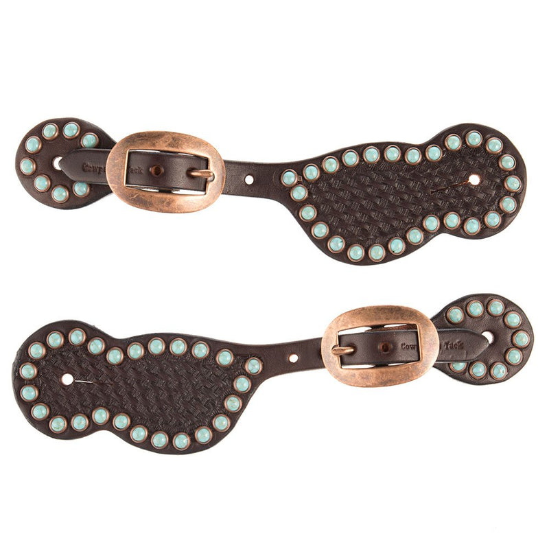 Cowperson Tack Ladies Turquoise Dot Copper Buckle Spur Straps