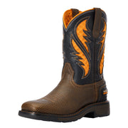 Kids VentTek Cocoa Brown Work Orange Cowboy Boot
