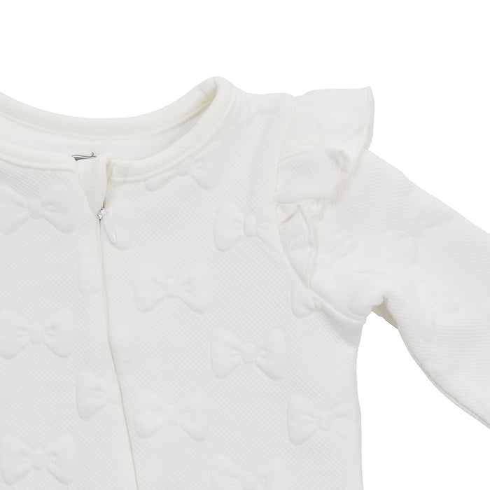 Mud Pie Girl's White Bow Quilted Sleeper