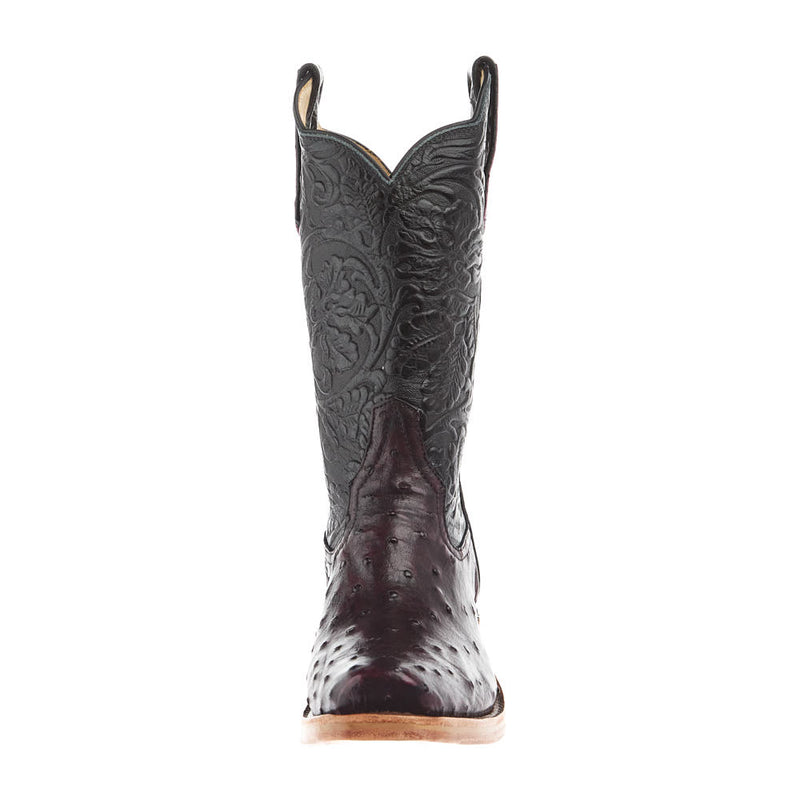 Rios Of Mercedes Women`s Ride Ready Black Cherry Full Quill Ostrich Vamp 12In Black Embossed Top Boot