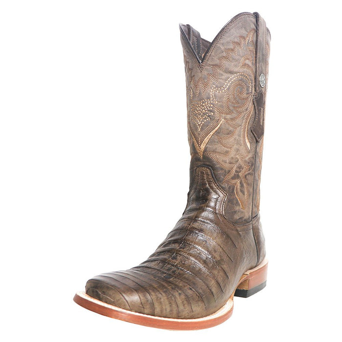 Men`s Brown Pull Up Caiman Belly 13" Brown Top Square Toe Cowboy Boots