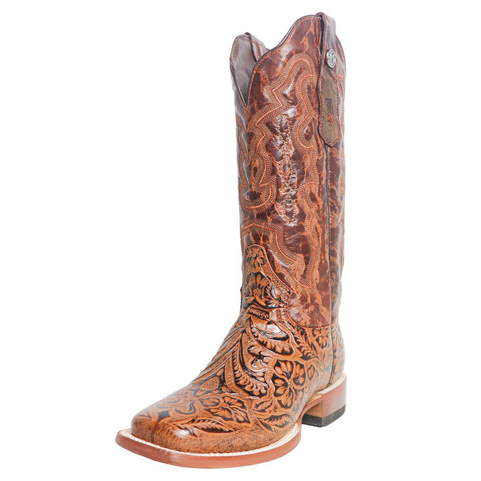 Women's Embossed Floral Hand Tool in Classic Cognac Cowgirl Boot