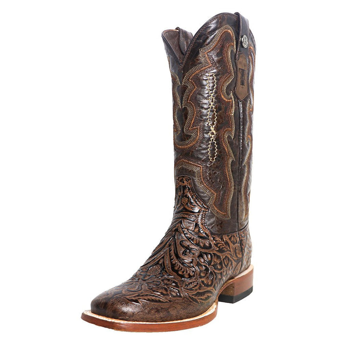 Women's Embossed Floral Hand Tool in Chocolate Brown Cowgirl Boots