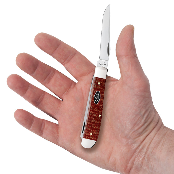 Case Knives Smooth Dark Red Burlap Micarta CS Mini Trapper Knife